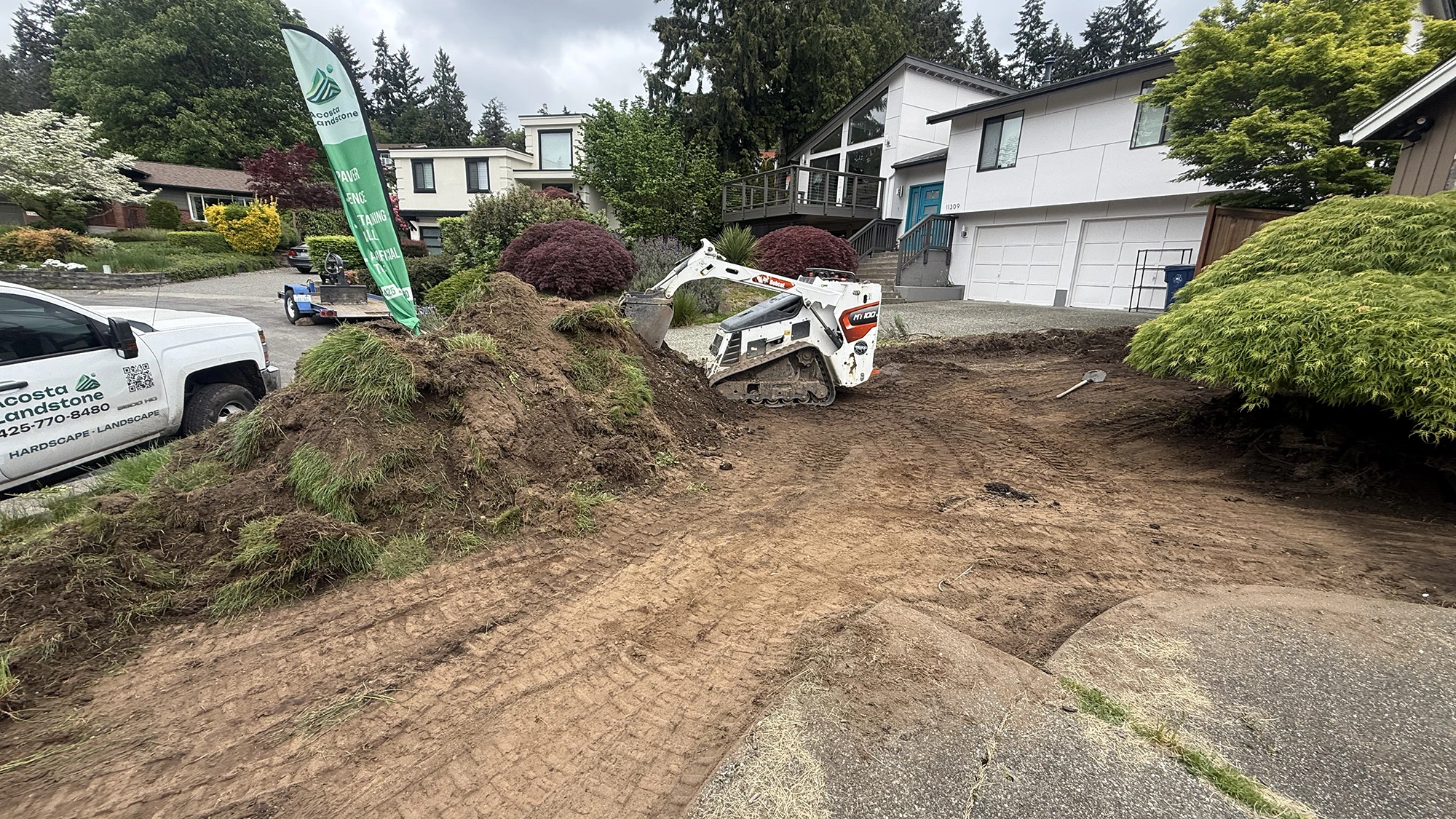 Excavating the old lawn and soil for the artificial turf base in Kirkland, WA