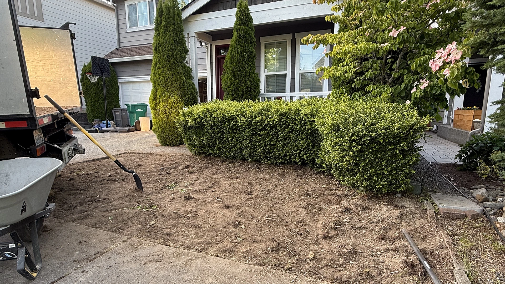 Front yard soil graded and prepared for new lawn in Mill Creek, WA