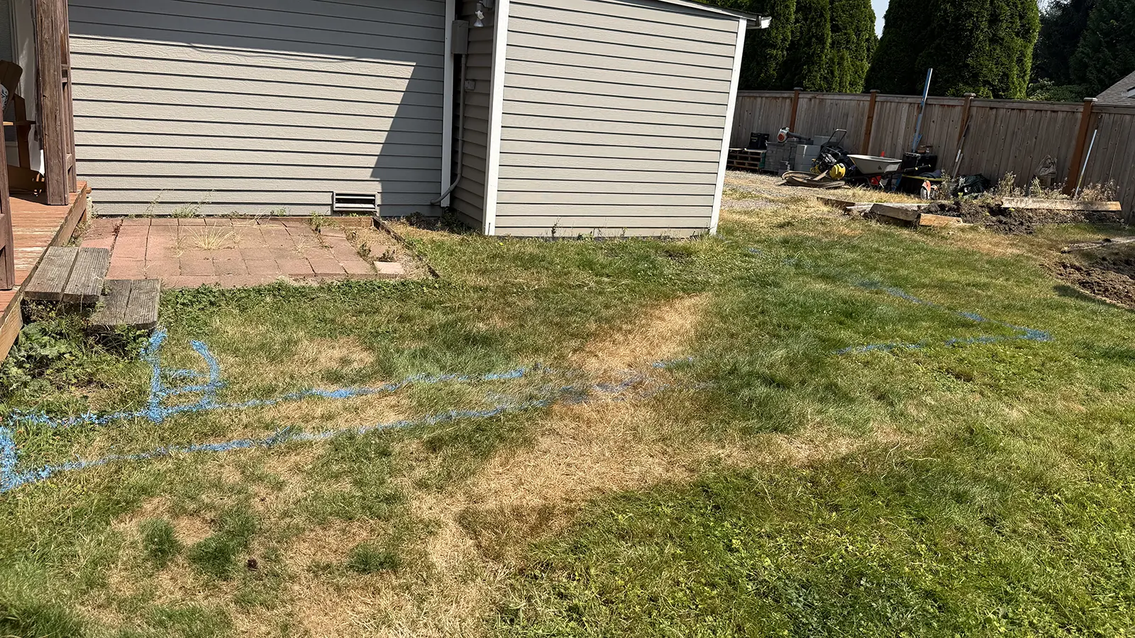 Patio and deck area marked out before excavation in Duvall, WA