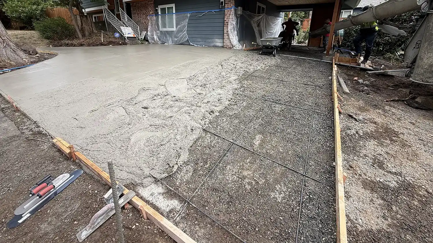 Pouring the new concrete driveway in Bothell, WA