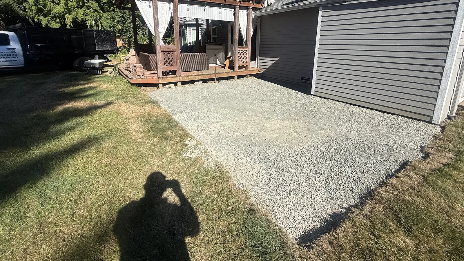 Compacted gravel base ready for a new paver patio in Duvall, WA